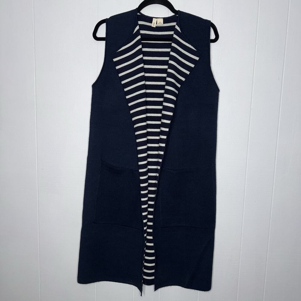 Anthropologie Moth Women’s Longline Cardigan Sweater Vest Navy Blue One Size